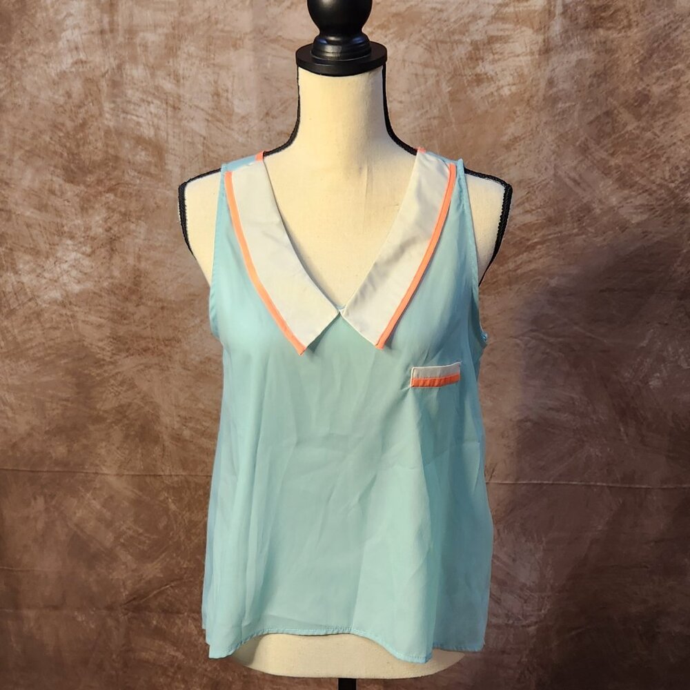 Namu Mint Sleeveless Blouse with Contrast Collar – Size M
